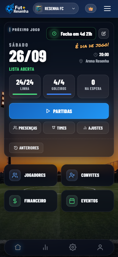 Tela inicial do Fut+Resenha